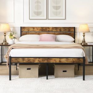 Full Size Bed Frame with Wood Headboard