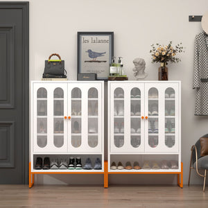 Modern Metal Shoe Cabinet With DoublebSided Doors And Adjustable Partitions