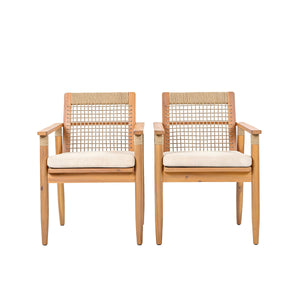 Outdoor Dining Chairs Set of 2 with Acacia Wood and Rope Design
