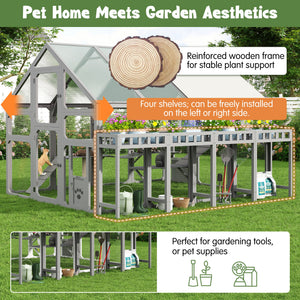 Large Outdoor Cat House with Planter Stand