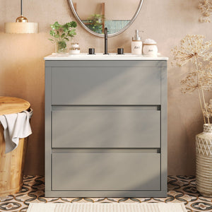 Freestanding Bathroom Vanity with Ceramic Sink and 2 Full Extension Drawers