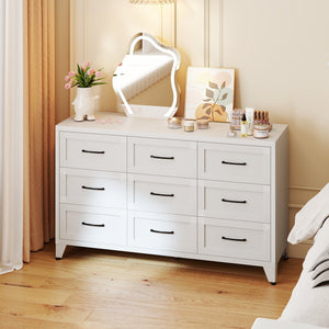 9 Drawer White Metal Dresser with Quiet-Glide Rails