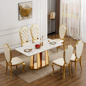 70'' Faux Marble Dining Table for 6 People