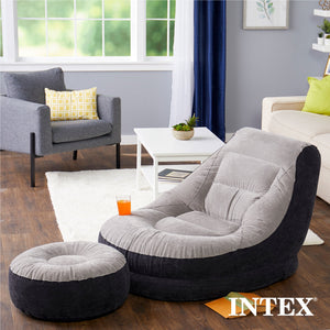 Intex Inflatable Ultra Lounge Chair With Cup Holder & Ottoman Set, Gray (5 Pack)