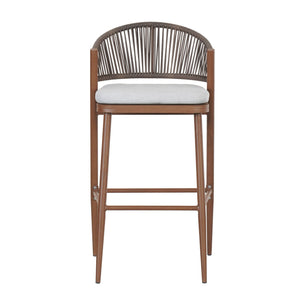 Outdoor Bar Height Metal Frame Counter Stools with Scallop-Shaped Backrest & Water-Resistant Cushions