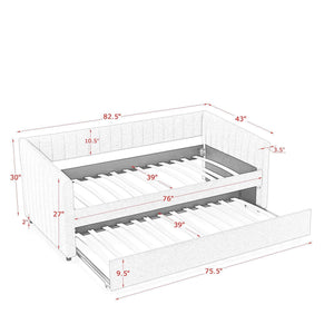 Upholstered Daybed With Trundle With Vertical Stripes