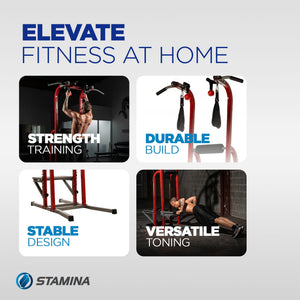 Stamina X Fortress Power Tower Home Gym Pull Up Fitness Workout Station, Red