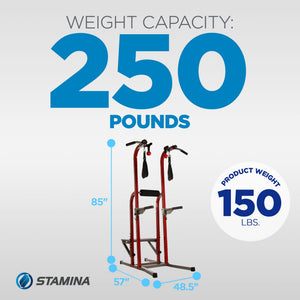 Stamina X Fortress Power Tower Home Gym Pull Up Fitness Workout Station, Red