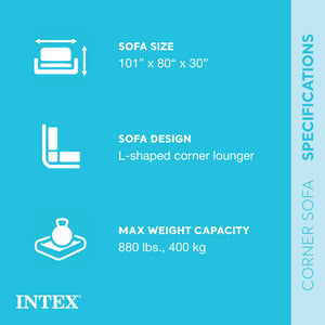 Intex Corner Sofa L-Shaped Inflatable Lounge Couch w/ Cupholders, Gray (2 Pack)
