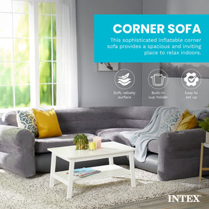 Intex Inflatable Corner Living Room Air Mattress Sectional Sofa Couch, Gray
