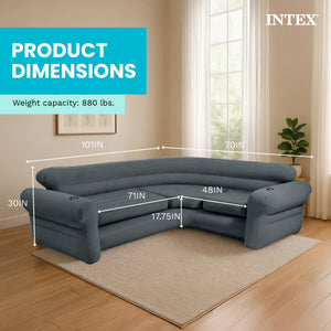 Intex Inflatable Corner Living Room Air Mattress Sectional Sofa Couch, Gray