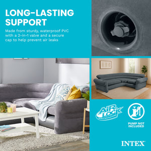 Intex Inflatable Corner Living Room Air Mattress Sectional Sofa Couch, Gray