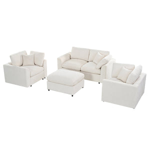U-Style 4-Piece Sofa Set, 2 Accent Chairs + Loveseat + Movable Ottoman