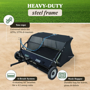 Yard Tuff 42" Quick Assembly Tow Style Lawn Sweeper for Debris, Leaves, & More - TRAPSKI