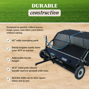 Yard Tuff 42" Quick Assembly Tow Style Lawn Sweeper for Debris, Leaves, & More - TRAPSKI