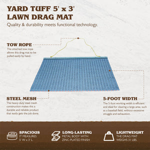 Yard Tuff ATV/UTV 5' x 3' Zinc & Steel Field Surface Leveling Drag Mat, 53HPDM