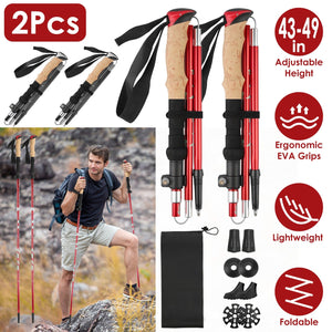 2Pcs Walking Sticks Collapsible Hiking Poles Folding Aluminum Trekking Poles Adjustable Hiking Sticks with EVA Foam Grips for Backpacking Hiking Mount