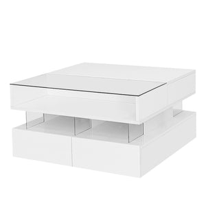 Lift Top Coffee Table With 2 Drawers, Hidden Space And LED Lights For Living Room