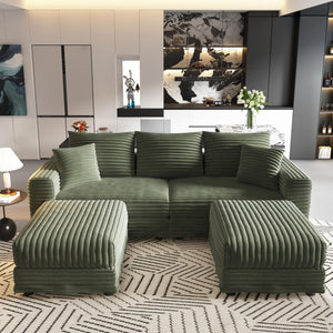 Convertible Deep Seat Sofa With Soft Pillows And Ottomans