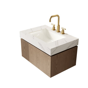 MURI 30" Bathroom Vanity & Sink, Floating Plywood Storage Cabinet with Drawer & Door, Carrara