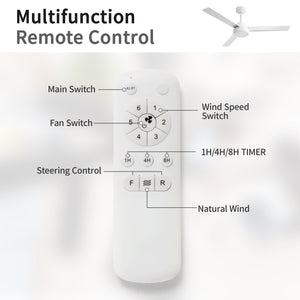 52" Ceiling Fan Without Light with Remote Control and Reversible DC Motor