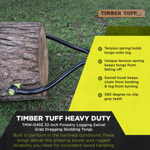 Timber Tuff TMW-04SS 32 In. Forestry Logging Swivel Grab Dragging Skidding Tongs