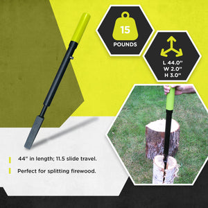 Timber Tuff TMW-11 Manual Slide Wedge Hammer Wood Log Steel Splitter Tool, Green