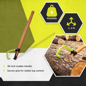 Timber Tuff TMW-30 4 Ft. Wood Handle Logging Forestry Log Rolling Cant Hook Tool - TRAPSKI