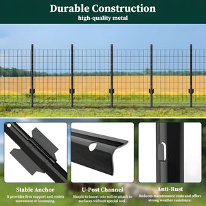4 Foot U-Shaped Metal Garden Fence Posts Set for Wire Mesh Fencing