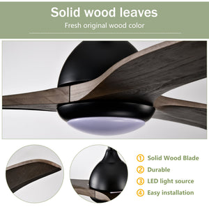 52" Solid Wood Blades Ceiling Fan with Light and Remote Control