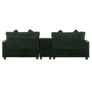 Sectional Sofa Upholstered Sofa With Two Removable Ottoman, Two USB Ports, Two Cup Holders And Large Storage Box For Living Room