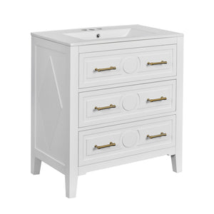Retro Bathroom Vanity With Sink Combo, Free Standing Single Set With 3 Drawers