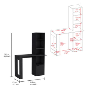 Iowa Computer Desk with 1-Cabinet and 4-Tier Bookcase