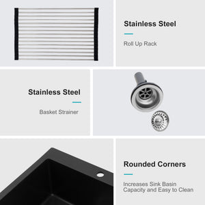 Kitchen Sink Granite Composite Drop In Sink With Durable Material - Black