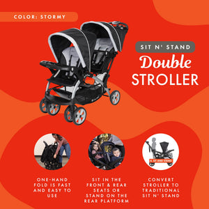 Baby Trend Sit N Stand Travel Double Baby Stroller and Car Seat Combo, Stormy