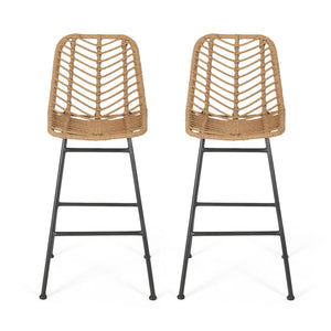Sawtelle Outdoor Wicker Barstools (Set of 2)