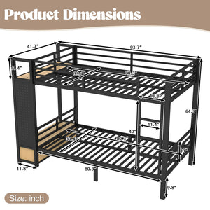 Twin XL Over Twin XL Metal Bunk Bed with Storage Shelves