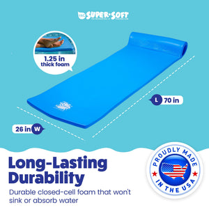 TRC Recreation Splash 1.25" Thick Foam Swimming Pool Float Mat, Bahama Blue