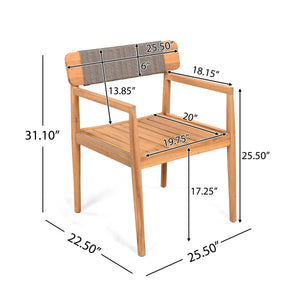 Creative Braided Acacia Wood Outdoor Dining Chairs with Armrests