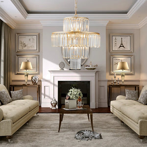 (Same as W1340126461/L5023) 20' Luxury 4-Tier Crystal Chandelier, 12-Light Gold Frame Pendant Light, Elegant Ceiling Lighting for Living Room, Dining Room, Bedroom (No Bulbs)
