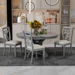 Dining Set With Extendable Round Table And 4 Upholstered Chairs