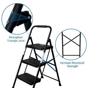 3 Step Ladder Folding Step Stool with Wide Anti-Slip Pedal