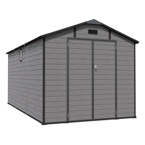 8x14 FT Plastic Outdoor Storage Shed - Lockable Resin Tool Shed with 2 Window & 3 Air vents