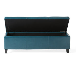 Upholstered PU Leather Storage Ottoman, Solid Wooden Legs