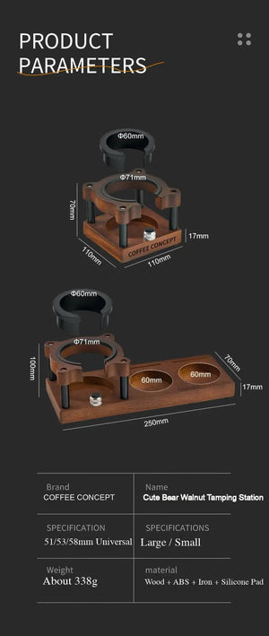 Cute Bear Espresso Tamper Set with Walnut Stand - Gift for Coffee Lovers Under $29