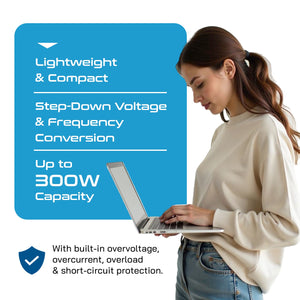 300W Step Down Converter – 3x USA Outlets & 1 USB-A + 1 USB-C PD 18W – AC 220-240V 50Hz to 110-120V 60Hz Travel Voltage & Frequency Converter - (PU-300-WS) - TRAPSKI