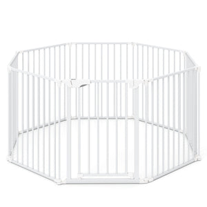 8-Panel Extra Wide Baby Gate Adjustable Pet Safety Fence with Auto-close Door