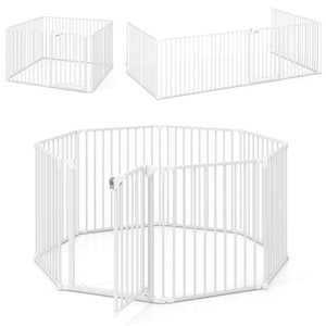 8-Panel Extra Wide Baby Gate Adjustable Pet Safety Fence with Auto-close Door