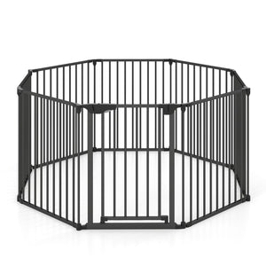 8-Panel Extra Wide Baby Gate Adjustable Pet Safety Fence with Auto-close Door