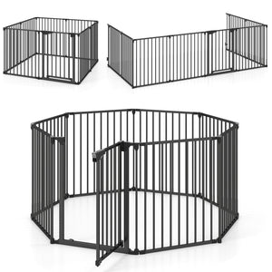8-Panel Extra Wide Baby Gate Adjustable Pet Safety Fence with Auto-close Door